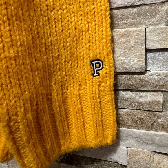 VS PINK Oversized Varsity Sweater | Mustard Yellow Knit, Y2K College Pullover, M - Picture 10 of 10